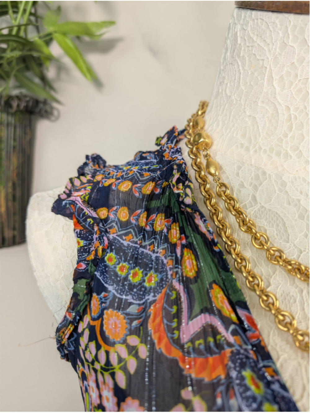 Anthropologie 0 Elmira Tiered Ruffle Midi Sleeveless Floral Paisley Sheer - Picture 3 of 14